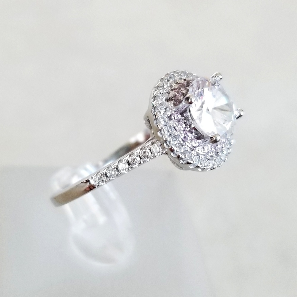 Sterling Pink Halo 1ct Solitaire - Picture 5 of 8